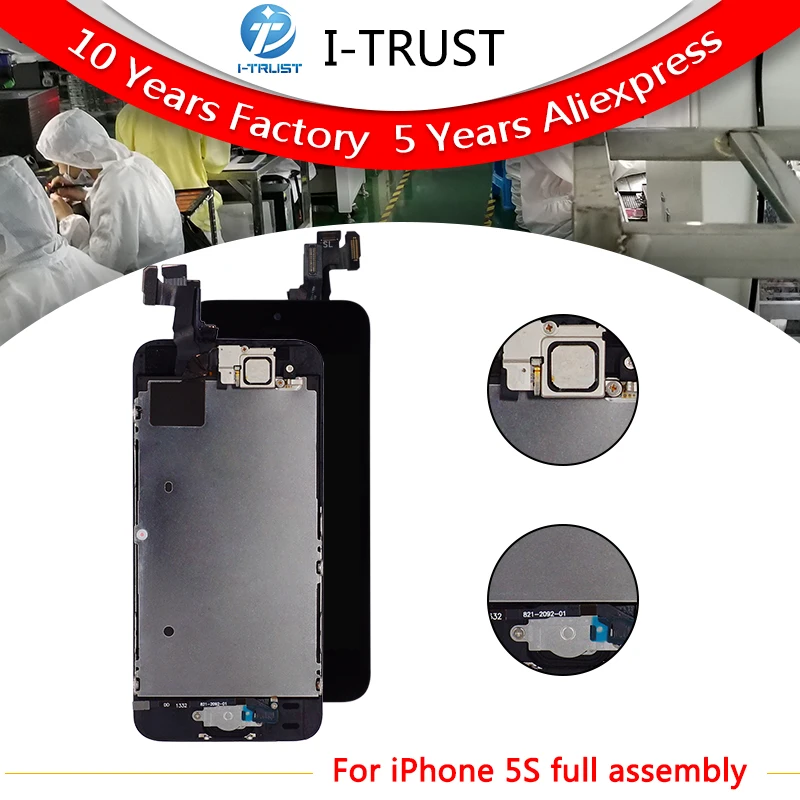

10pcs/lot For iPhone 5S LCD Display With Touch Screen Digitizer Assembly with Front Camera & Homebutton/No fingerprint
