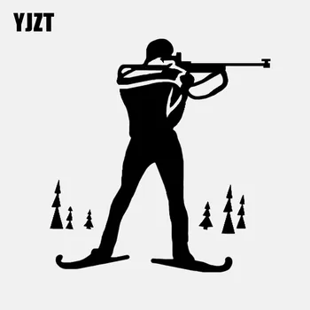 

YJZT 12.2*13CM Biathlon Cross Country Ski Race Rifle Sports Decor Car Sticker Graphic Vinyl Silhouette C12-1544