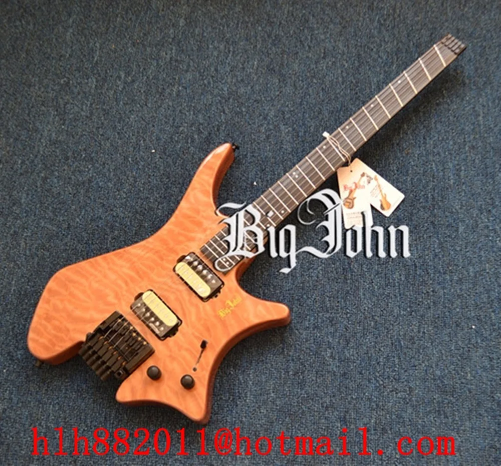 

free shipping new Big John headless electric guitar with mahogany body and tiger stripes neck in natural F-3374