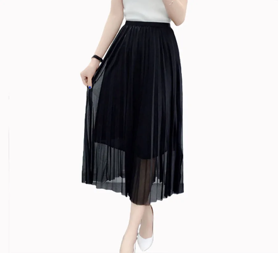 

Flying ROC women casual pleated skirt summer autumn solid color natural elastic waist women skirts