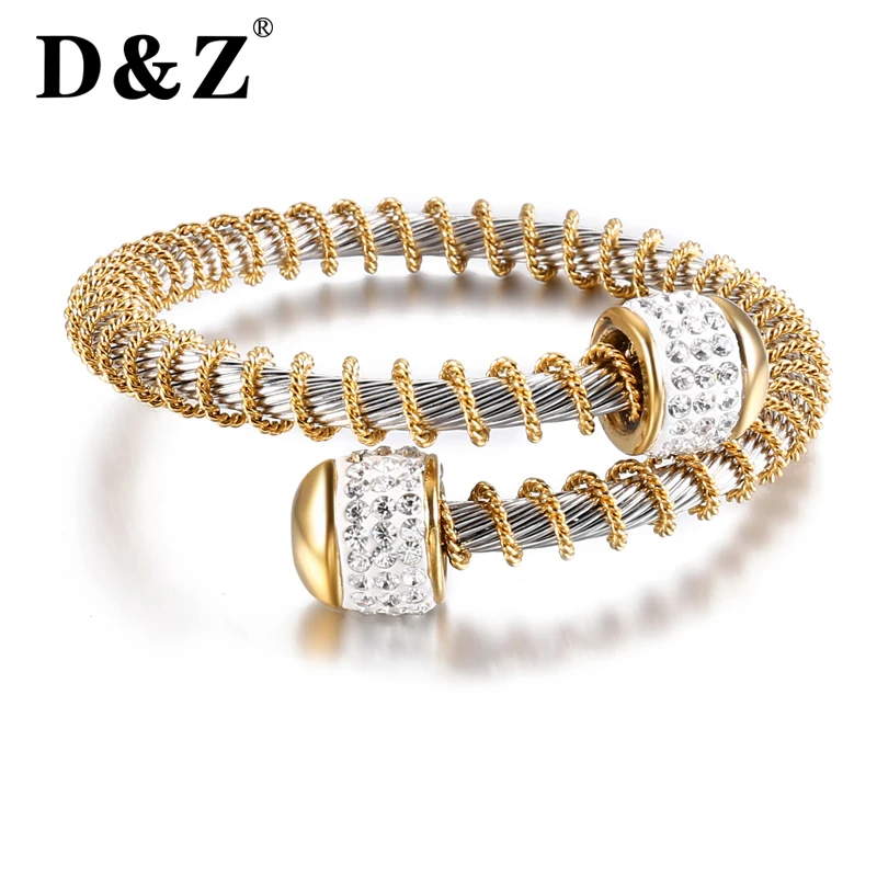 

D&Z Cuff Bracelets Twisted Wire Bangle Stainless Steel Antique Cable Zircon Bangles Luxury Designer Brand Christmas Gift Women