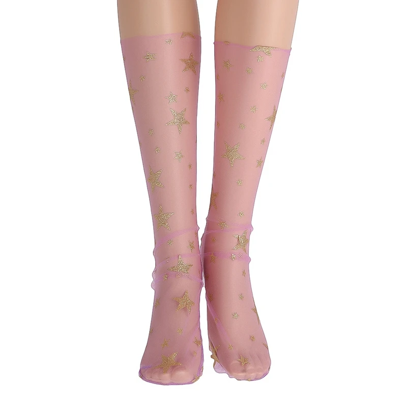 Новые мульти женские блестящие тонкие мягкие прозрачные сетчатые тюлевые носки со звездами прозрачные ультратонкие ажурные видимые чулочно-носочные изделия - Цвет: PP