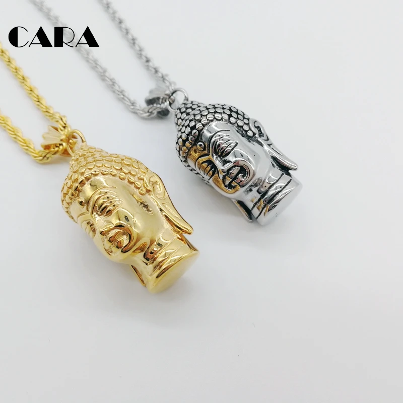 

2018 New Gold color big Buddha pendant necklace 316L Stainless steel hip hop Buddhism Buddha necklace religion jewelry CARA0546