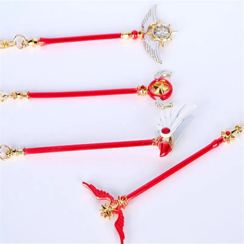 Anime Card Captor Sakura Action Figure Printed Bird's Head Magic Stick Wings Cartoon Keychain Xmas Pendant Key Ring Toy B001 | Украшения