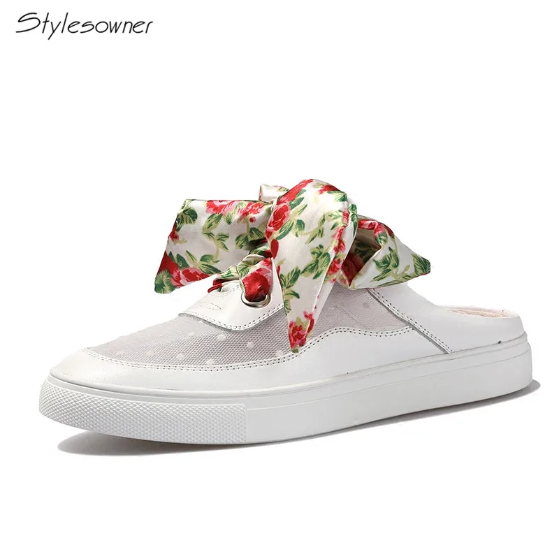 

Stylesowner Women Riband 2018 Lace Up Casual Shoes Mesh Dot Sexy See-throuh Ladies Casual Lace Shoes Genuine Leather Heels Shoes