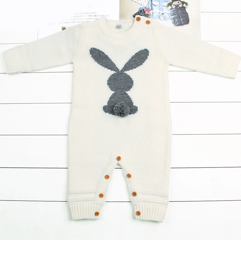 Warm Knitted Rabbit Baby Rompers Newborn Baby Girl Clothes Children's Overalls Stitch Long Sleeve Bunny Baby Clothes Spring Fall