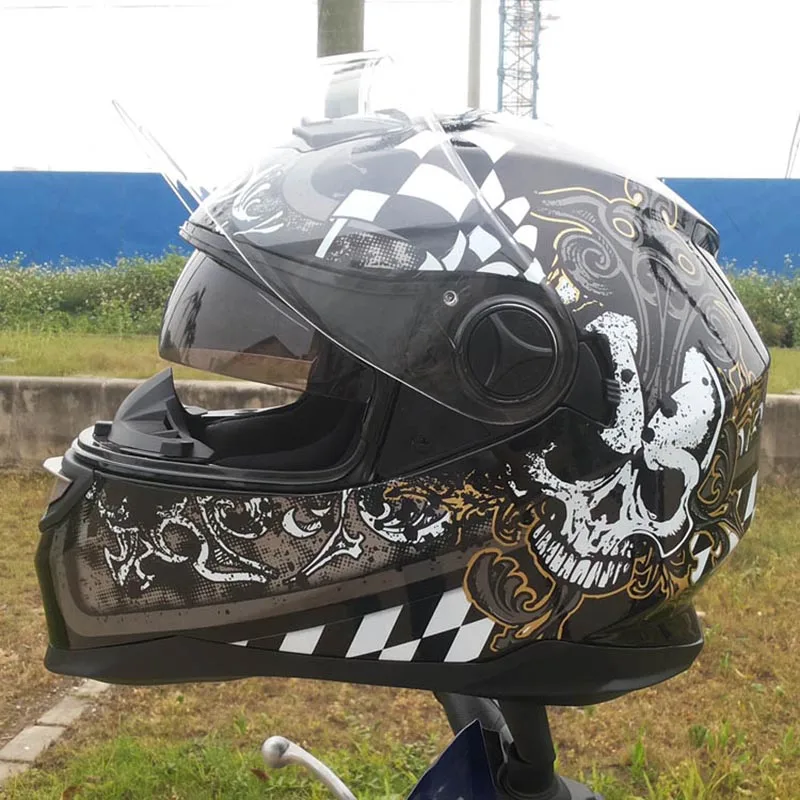 

2018 new full-face helmet run double lens helmet motorcycle helmet stunning color skull free shipping Capacete De Moto