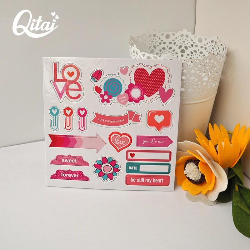 

QITAI 4pcs/lot DIY Cute Kawaii Cartoon Sticker For Scrapbook CHIPBOARD Wall Photo Decor Heart Glass Cake Shape Kids Gifts ZNK114
