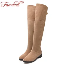 Зимние теплые сапоги в винтажном стиле; женские сапоги до колена; высококачественные повседневные мотоциклетные ботинки ручной работы из замши