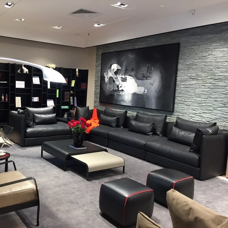 Скандинавский кожаный диван современный минималистичный первый слой воловья кожа вниз диван маленькая квартира гостиная угловая комбинация