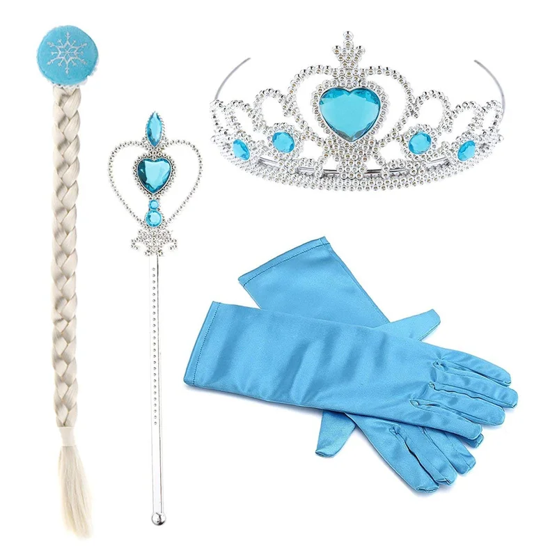 Disney Frozen Princess Little Girls Kids Frozen Elsa Dress Up Accessories Crown Braid Wand Blue Gloves Set