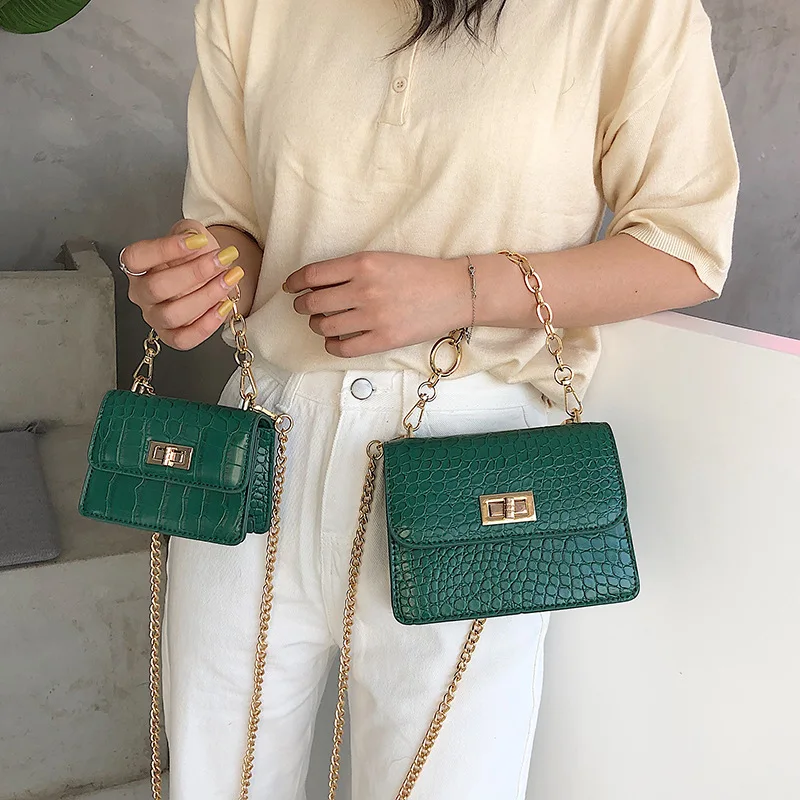 

Handbag Small Female 2019 New Mom and girl Square Bag Stone Chains Shoulder Crossbody Bag PU Flap Fashion Women's Messenger Bag