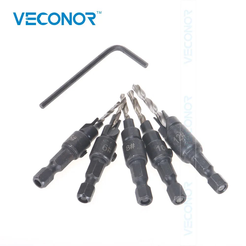 

Countersink Drill Bit Kit Set Screw Hole Cutter Quick Change With Hex Shank Handy Tools For Woodworking