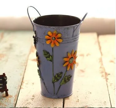 Ваза трехмерная аппликация металлическая ваза ведро деревенские Цветочные бочки для украшения цветок современная классика - Цвет: C