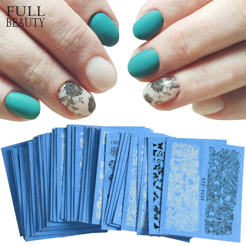 48 pcs مسمار ملصقا أبيض أسود المياه صائق مجموعة مثير الدانتيل زهرة ل Diy المتزلج تلميح مسمار التصميم أداة مسمار الديكور STZV001-048