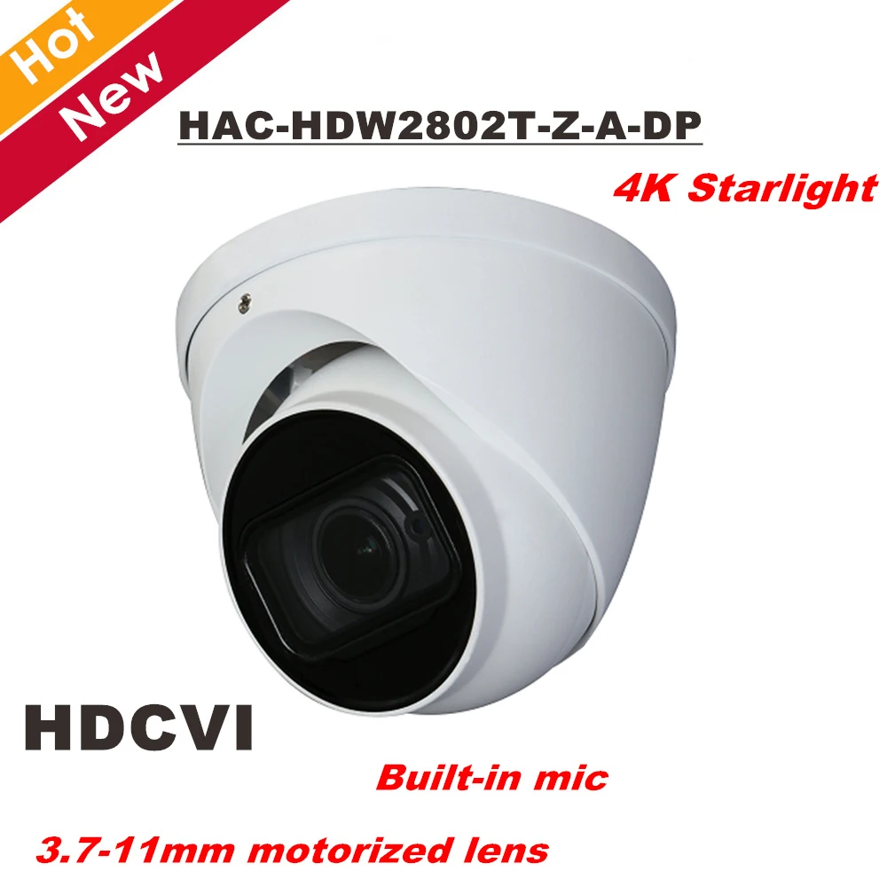 

DH 4K Starlight HDCVI Camera Smart IR Dome Camera Built in MIC 3.7-11mm motorized lens IR 60M HAC-HDW2802T-Z-A-DP CCTV cam