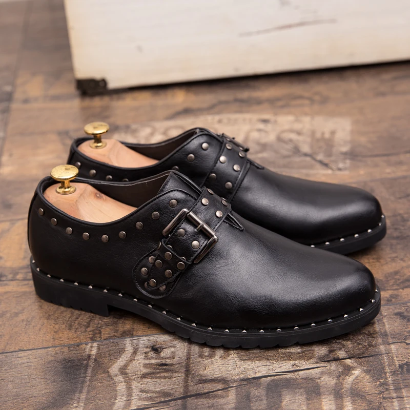 Terno Black Fivela brown Meninos Casamento Sapatas Vestido Dedo Oxfords Rebites Apontado De Flats Dos Com Homens Misalwa Festa Sapatos Calçado Xrs15 Formal Couro Xrs15 Aw7RqcC