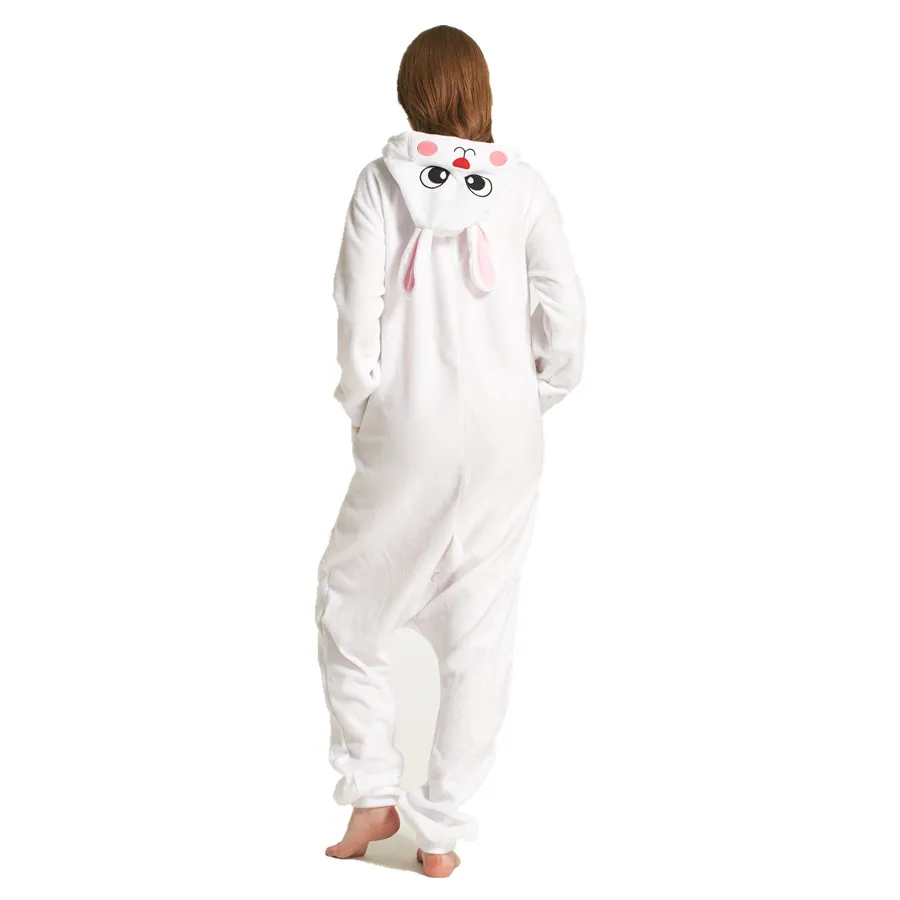 Adults Polar Fleece White Rabbit Animal Kigurumi Women Men Onesies Pyjamas Cosplay Costume Halloween Carnival Party