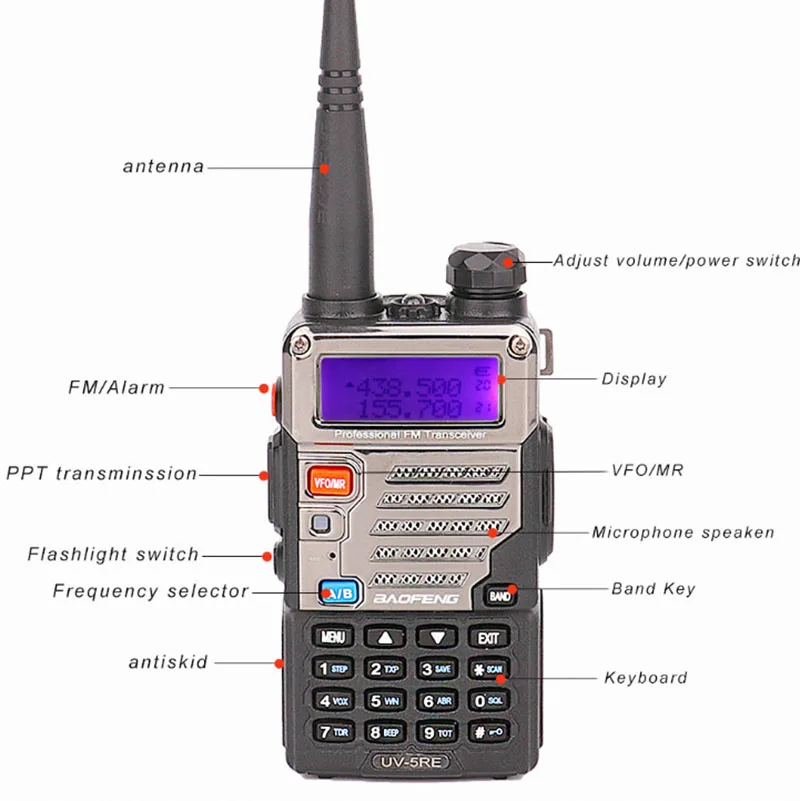 Baofeng UV-5RE рация 10 км с vox сканером SOS звуковой сигнал FM фонарик высокой мощности RX TX охотничья радиостанция cb радио Автомобильная