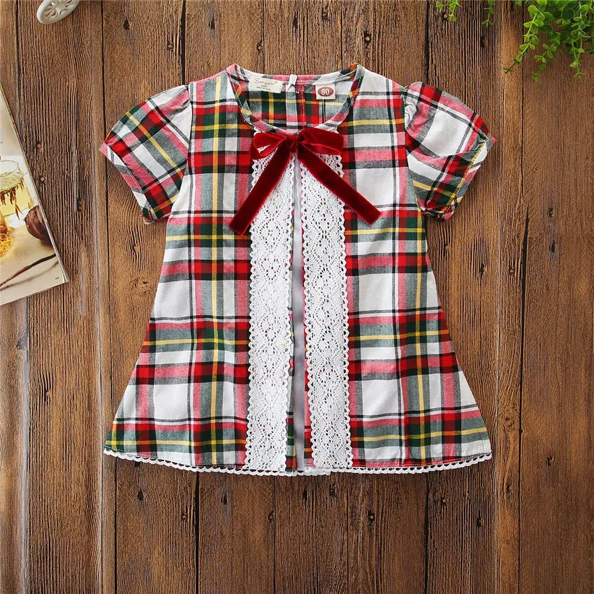 

Cute Toddler Kid Baby Girl Vintage Plaid Lace Spanish Party Shirt Dress Clothes