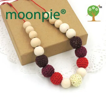 WHOLESALE Dark red, coffee cream fade color crochet beads necklace   knit ball nursing necklace NW1419