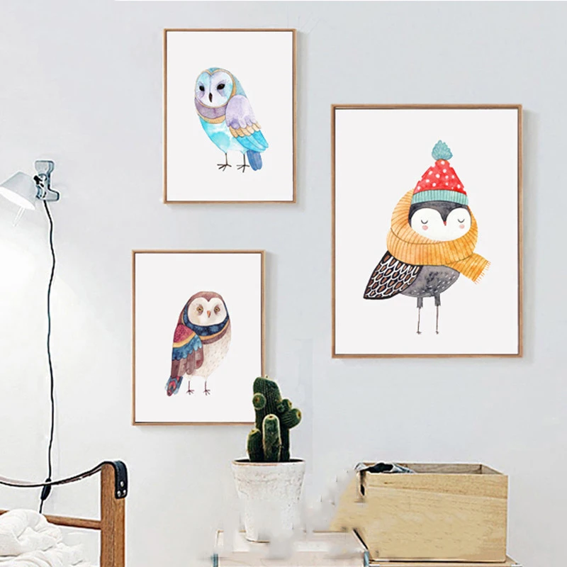 Watercolor-Canvas-Art-Nordic-Animals-Print-Painting-Owl-Wall-Decor-Painting-Picture-Home-Living-Room-Decoration
