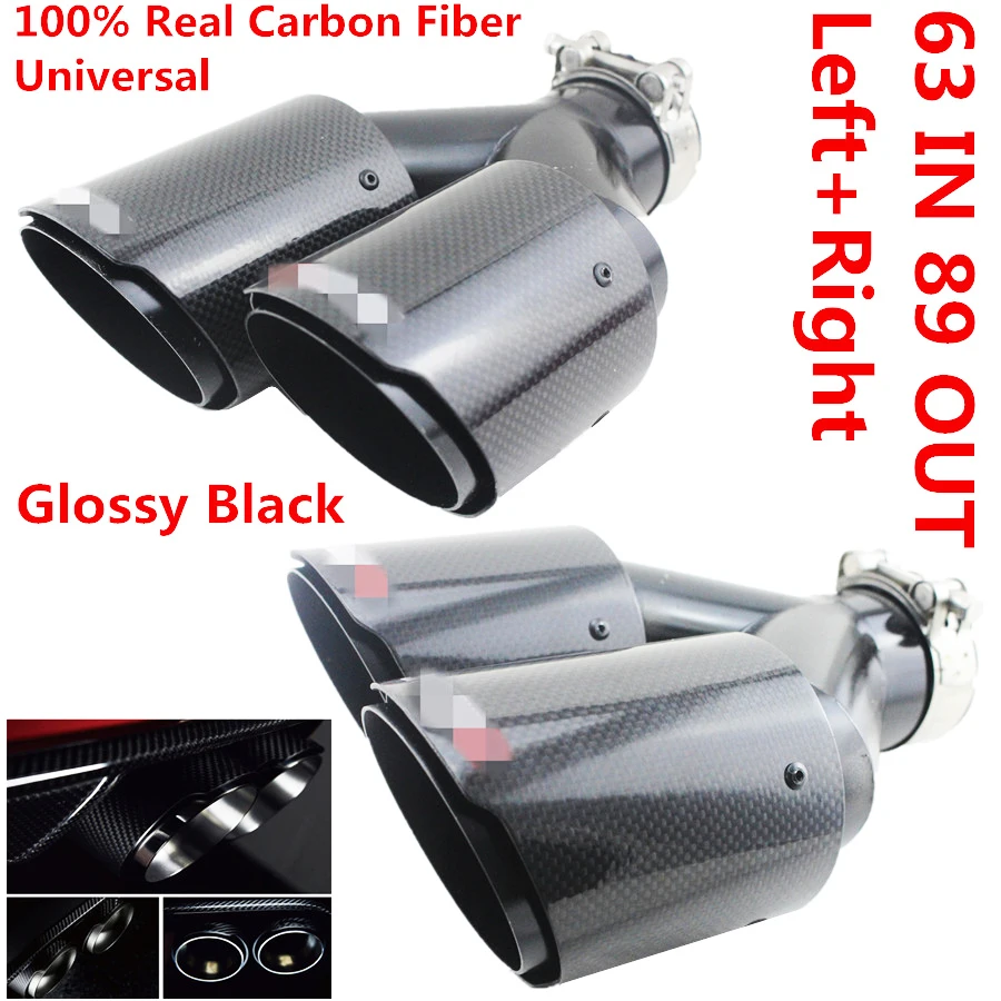 

Universal Car SUV Dual Exhaust Pipe Tail Muffler Tip Plating Pair Left + Right 63mm Inlet 89mm Outlet Glossy Real Carbon Fiber
