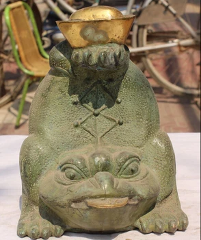 

9" Marked Bronze Gilt Wealth YuanBao Money Jin Chan Cicada Spittor Coin Statue