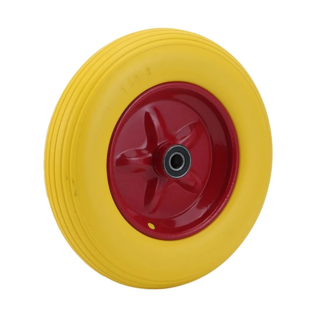

14 Inch Yellow Tyre Wear-Resistant PU Wheels for Carts Trailers Puncture Proof Solid Wheelbarrow Trolley Tyre Wheels
