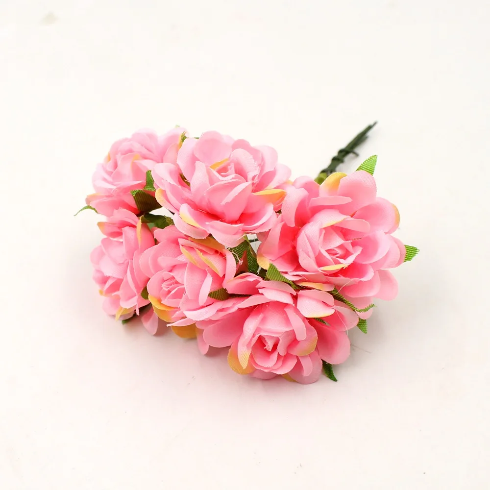 6 шт./лот, градиентные розы, искусственный цветок, сделай сам, рукоделие, венок, подарок, аксессуары для свадьбы, украшение для дома, ручной работы, Шелковый искусственный цветок - Цвет: Bright pink