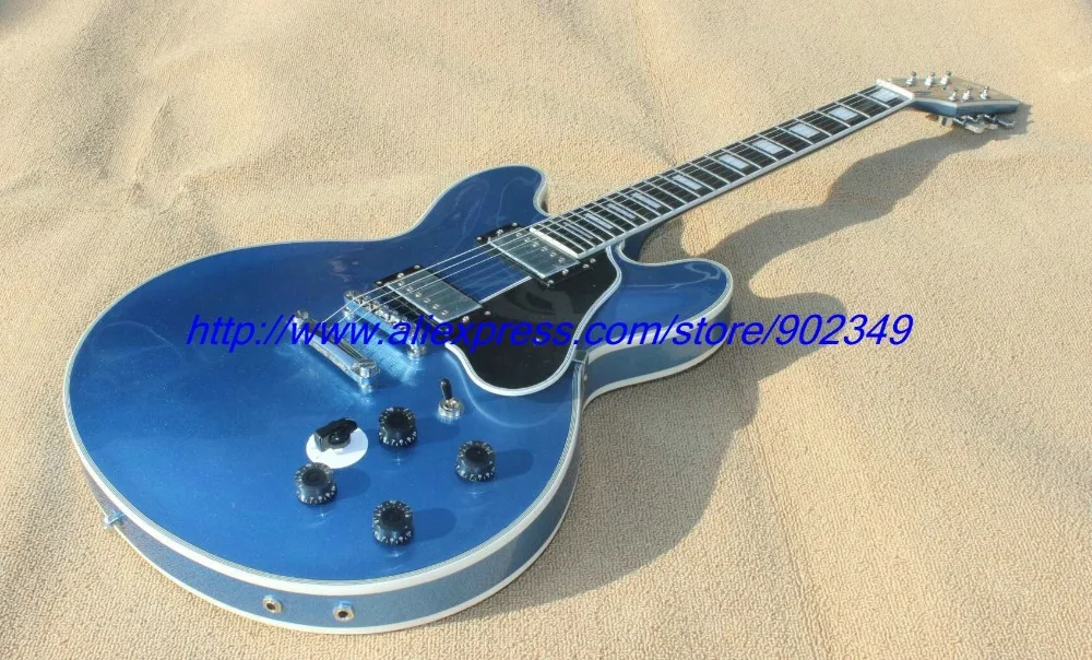 

Special offer Lucillc jazz hollow body no F hole metalic blue Electric Guitar Such as pictures chrome hardware+ black pickguard