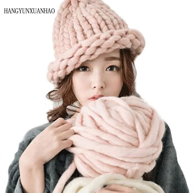 

HANGYUNXUANHAO Wool fashion Winter Beanies Warm Hat Unisex Warm Soft Skull Knitting Cap Hats Coarse For Men Women Crochet Caps