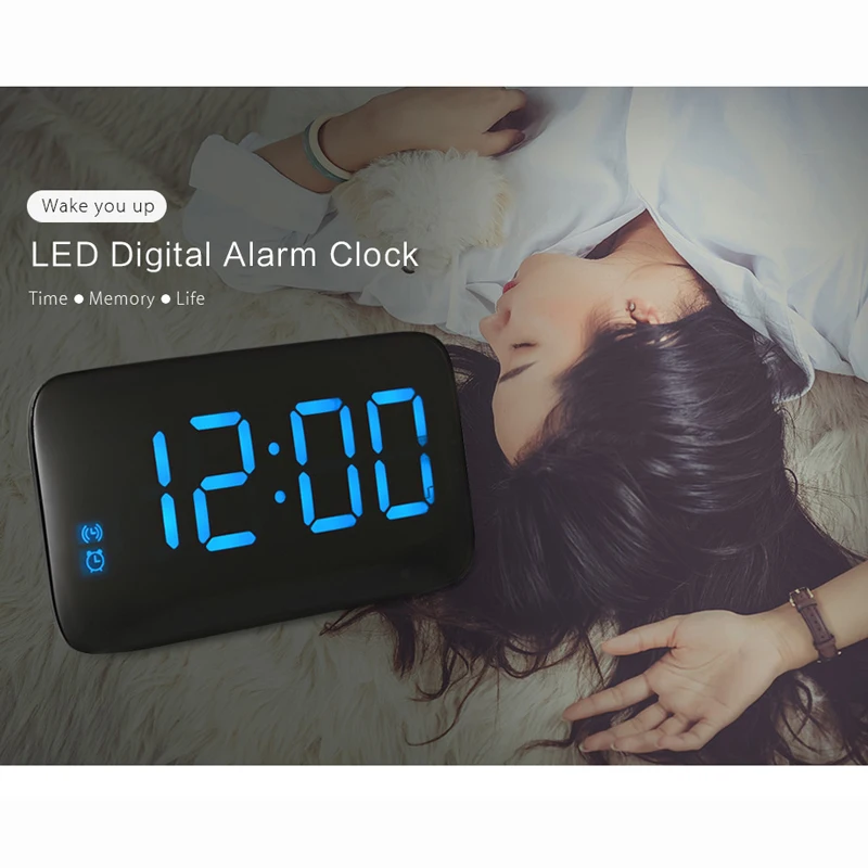 

LED Alarm Clock Digital LED Display Voice Control Electric Snooze Night Backlight Desktop Table Clocks Watch USB Charging Cable