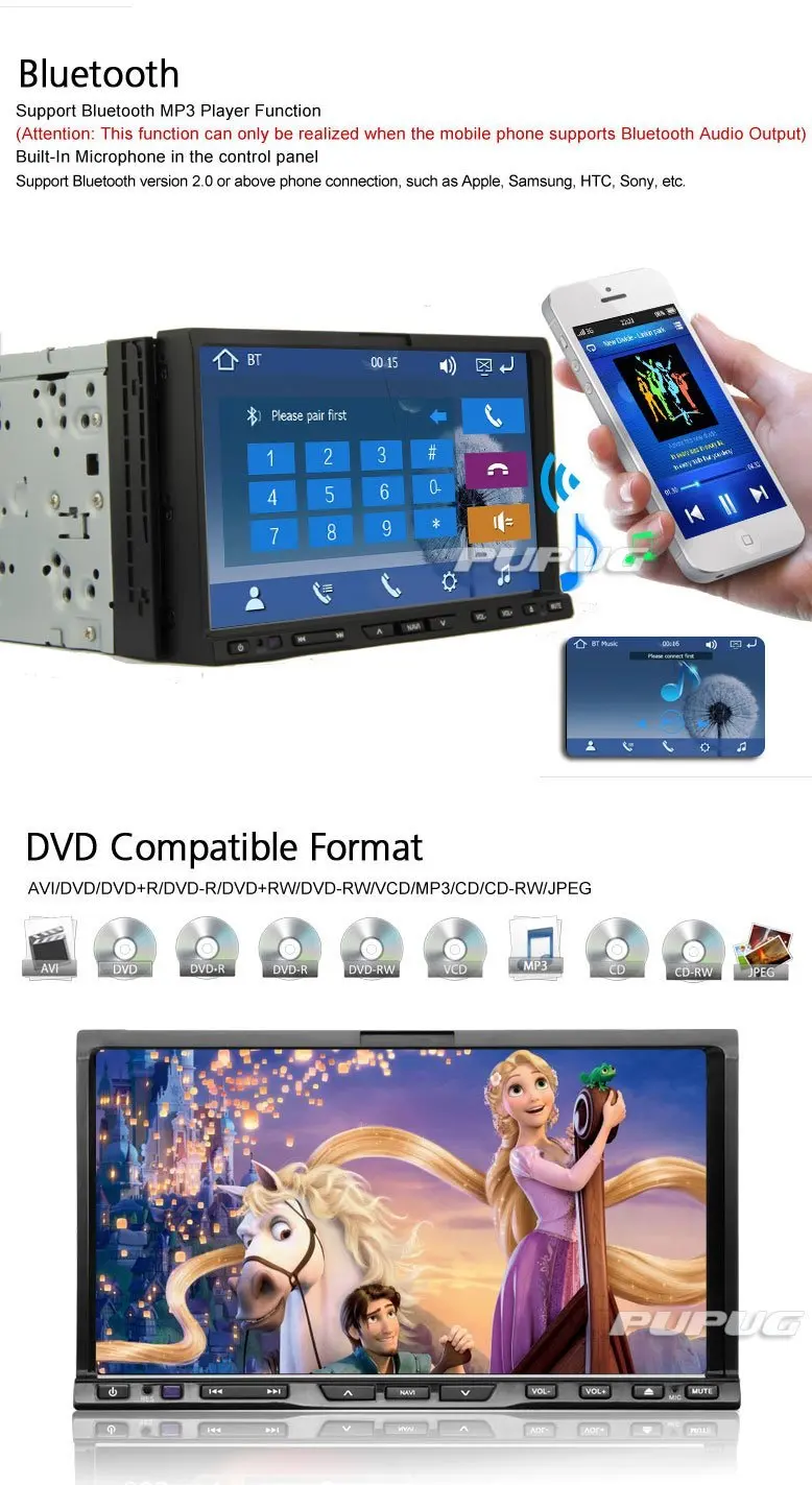 Best 7 Inch Windows Ce 8.0 in Dash GPS Navigation Car DVD Video Player Bluetooth for Hands-free Calling 2 Din Hd Touchscreen Car Ster 1