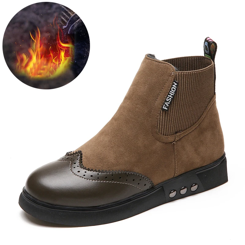 

2018 Women's Winter Fur Shoes Brand Martin Boots Women Cute red Quality Work Flat Heel Ankle for Botines Mujer Leather Boots