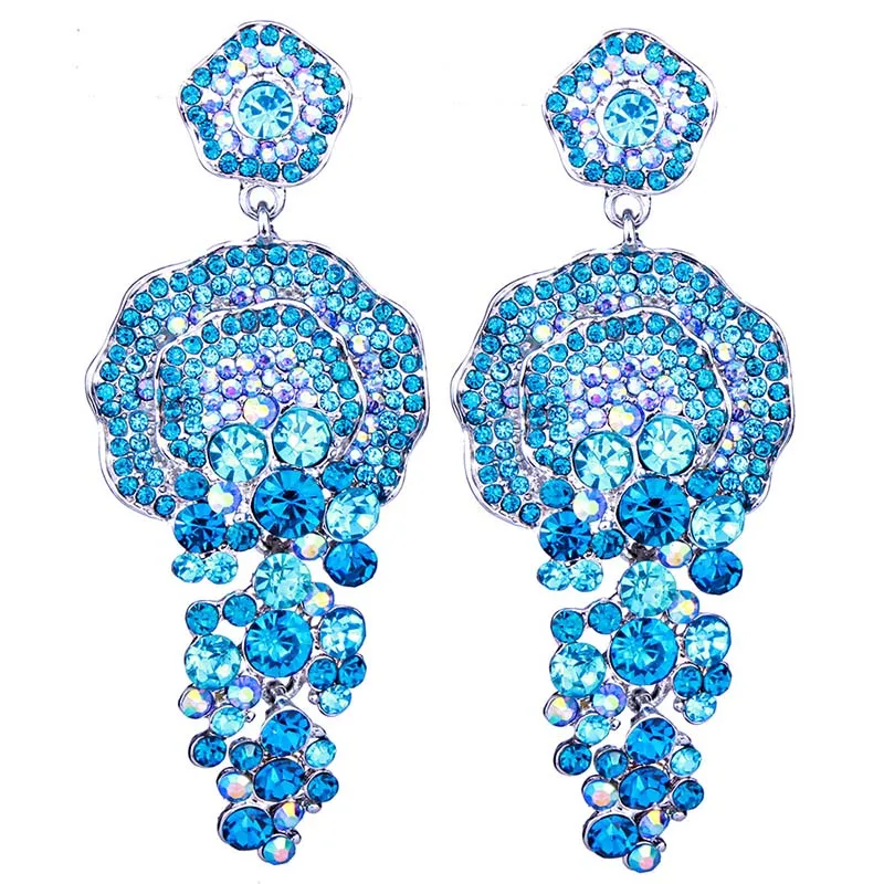 Австрийские кристаллы, стразы, длинные висячие серьги для женщин, высокое качество, роскошные свадебные серьги, свадебные ювелирные изделия, аксессуары - Окраска металла: BLUE
