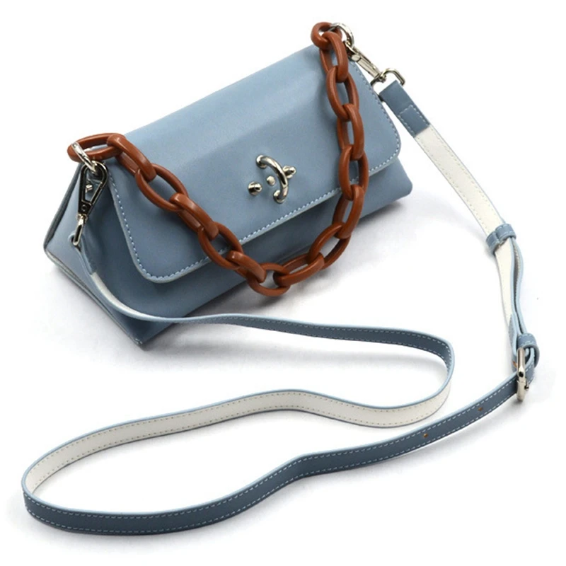

Ins Square Box Bags Handbags Retro Pu Leather Shoulder Bags For Women Acrylic Chain Solid Color Clutch