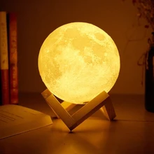 Foxanon Luz Sensor táctil Lámpara USB Lámpara de noche de luna 3D luces dormitorio romántica lámparas de mesa 2/16 cambio de Color decoración del hogar