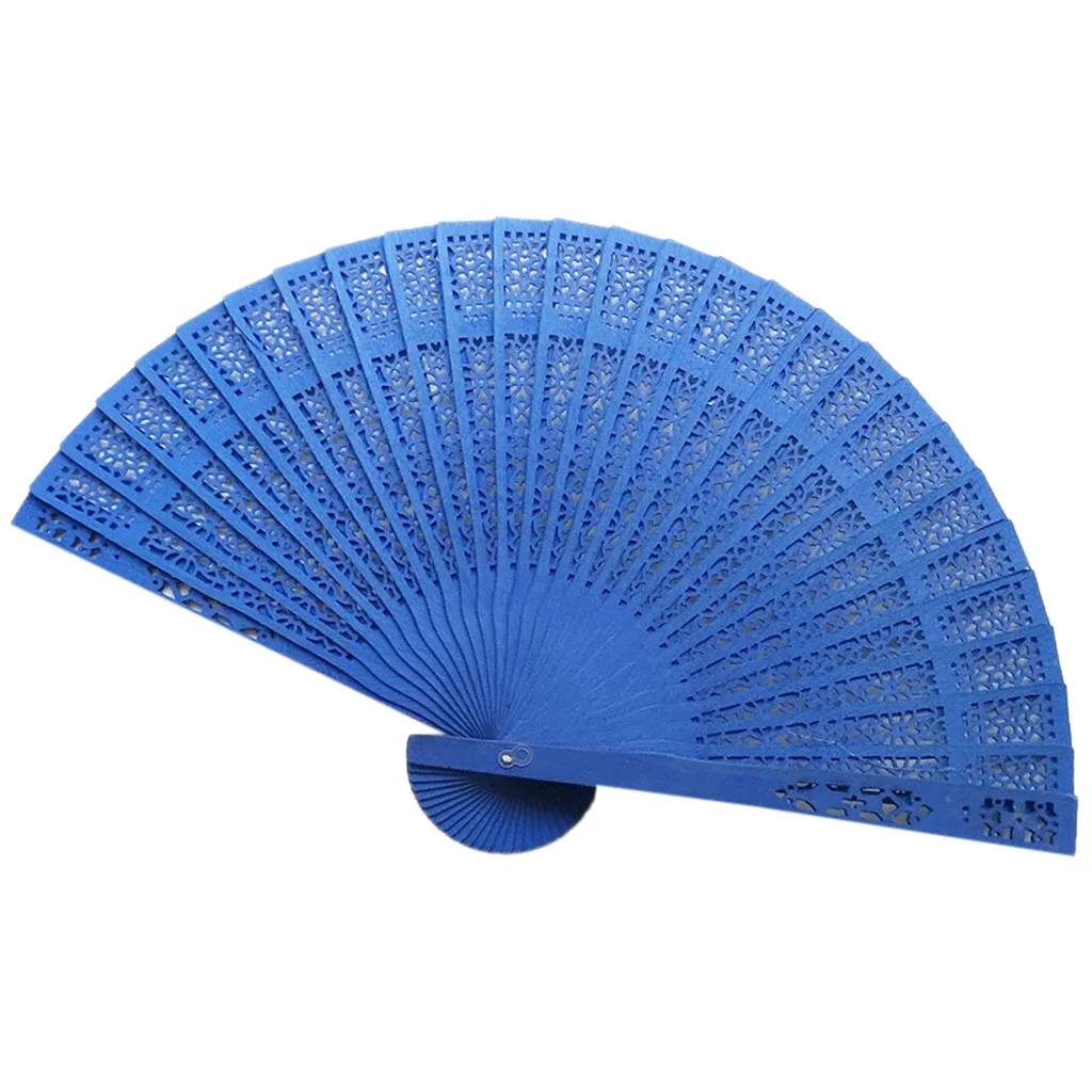 Folding Fans Sandalwood Hollow Dance Wedding Wooden hand fans painting paper Folding Hand Held Flower Fan abanico drop ship - Цвет: D