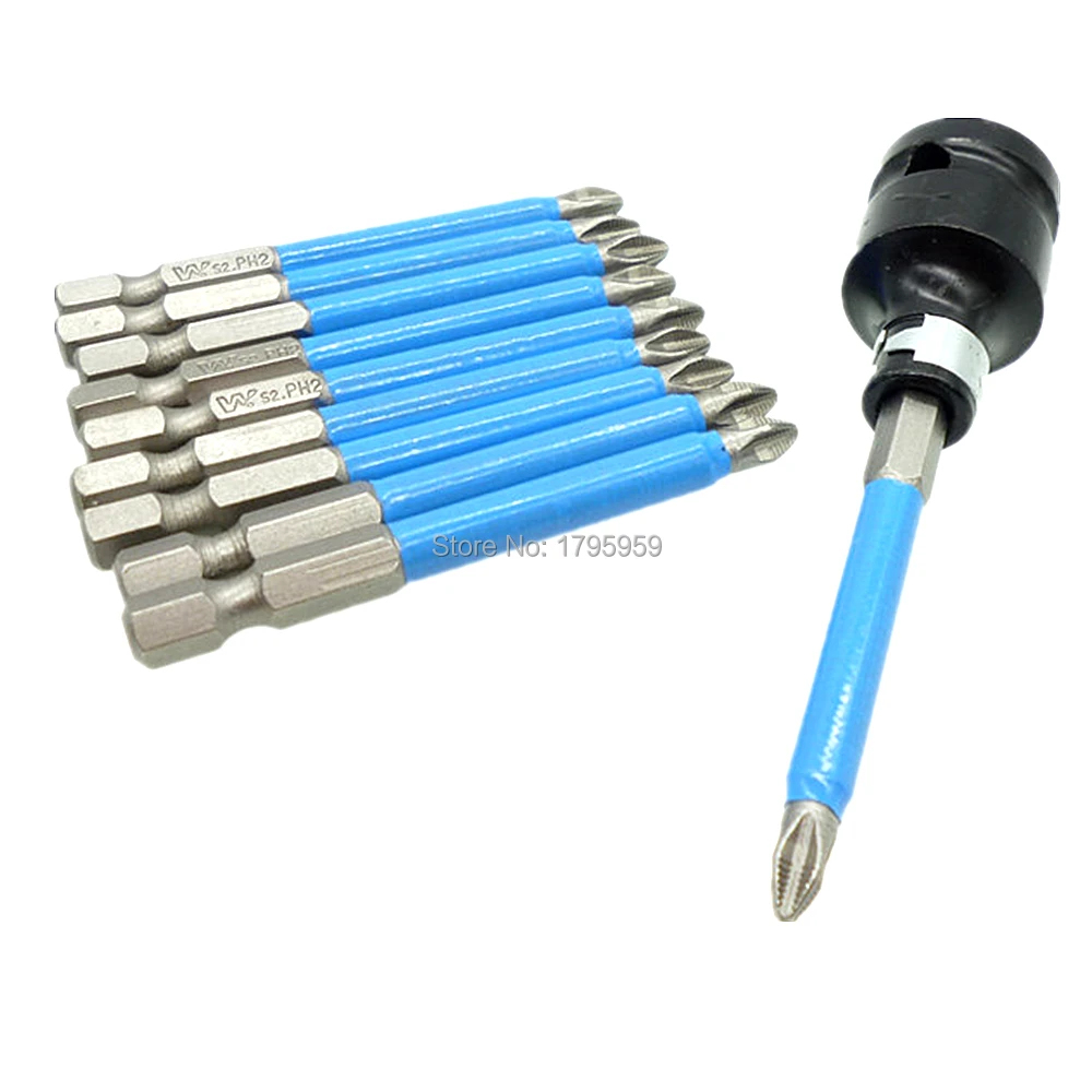 10pcs 1/4" Hex Shank 70mm Anti Slip Screwdriver Bits PH2