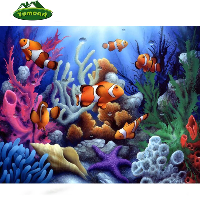 Diy Diamond Painting Fish 5D Diamond Embroidery Animals Blue Underwater ...