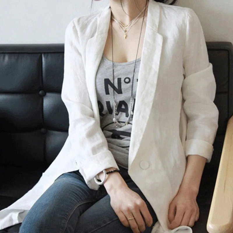 Spring Women Suit Coat 2018 New Loose Autumn Casual Cotton Small Suit Fashion Solid Color Slim Small Suit Coat Female Holiday 34