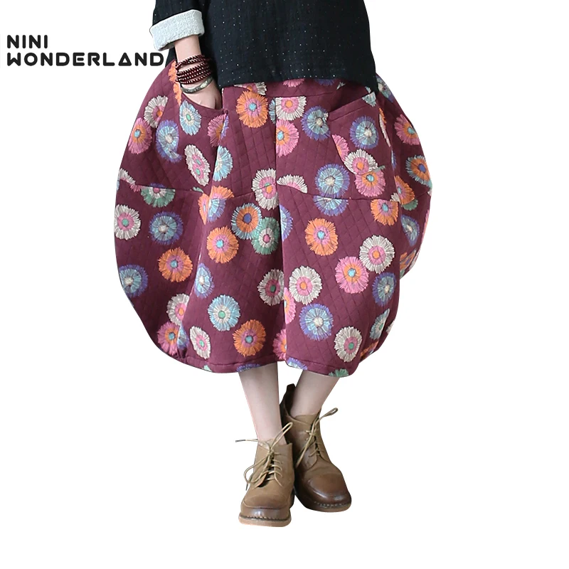 NINI WONDERLAND новая осенне-зимняя юбка с принтом бутона для женщин Модная хлопковая