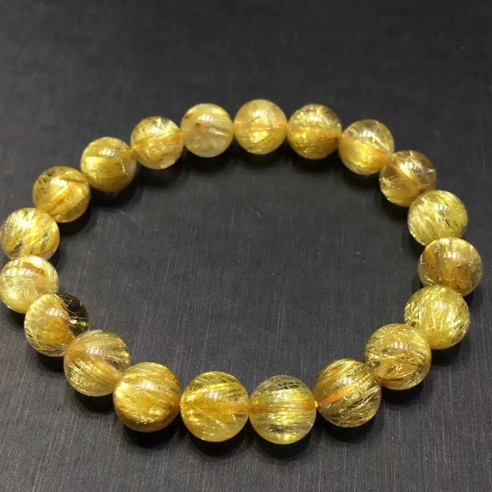 

Certificate Natural Gold Rutilated Quartz Crystal Brazil Crystal Gemstone Round Beads Bracelet 10mm Jewelry Stone AAAAAA