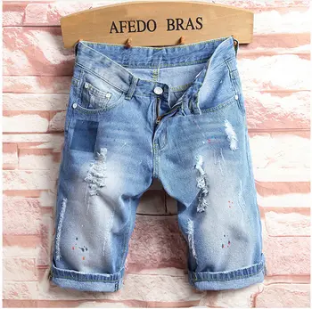 

ITFABS New Arrivals Newest Men Denim Biker Jean Shorts Jeans Ripped Distressed Rip Acid Washed Blue Street Beach Men Jeans