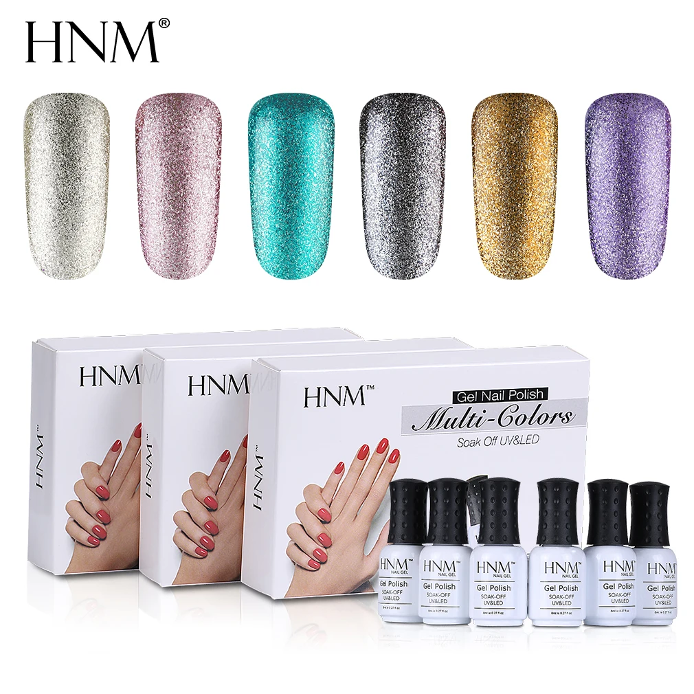 HNM 6 шт./лот 8 мл набор для ногтей с блестящим гелем УФ комплект гель лаков