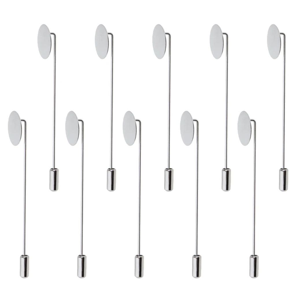 10 Piece Blank Tray Glue On Pad Lapel Stick Pin DIY Clutch Boutonniere Pins DIY Flower Finding Crafts