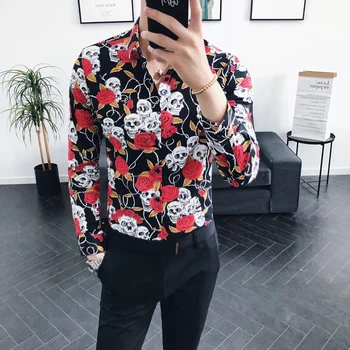 

Loldeal Taro long sleeve shirt Autumn tide Men printed shirt gorgeous floral personality version of the self-cultivation shirt