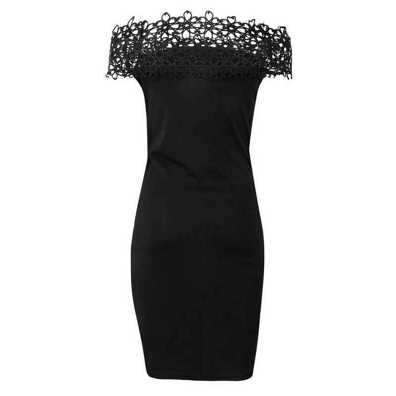 Women Summer Party Dress 2019 Sexy Off Shoulder Bodycon Mini Dress Ladies Casual Lace Patchwork Slash Short Dress Casual Vestido