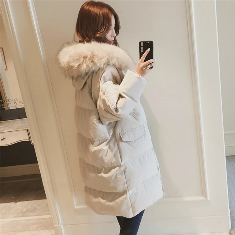 Vers Épaissie Parka Le Noir Slim Long Coton Dames Grand Fourrure D'hiver Manteau Femmes Veste blanc Bas pITxT8wqt
